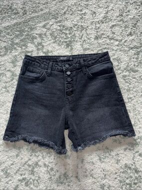 Just Black Black High-Rise Button-Fly Frayed Denim Shorts